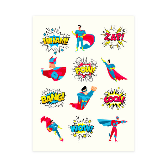 Superhero Tattoo Sheet (12 Tattoos)