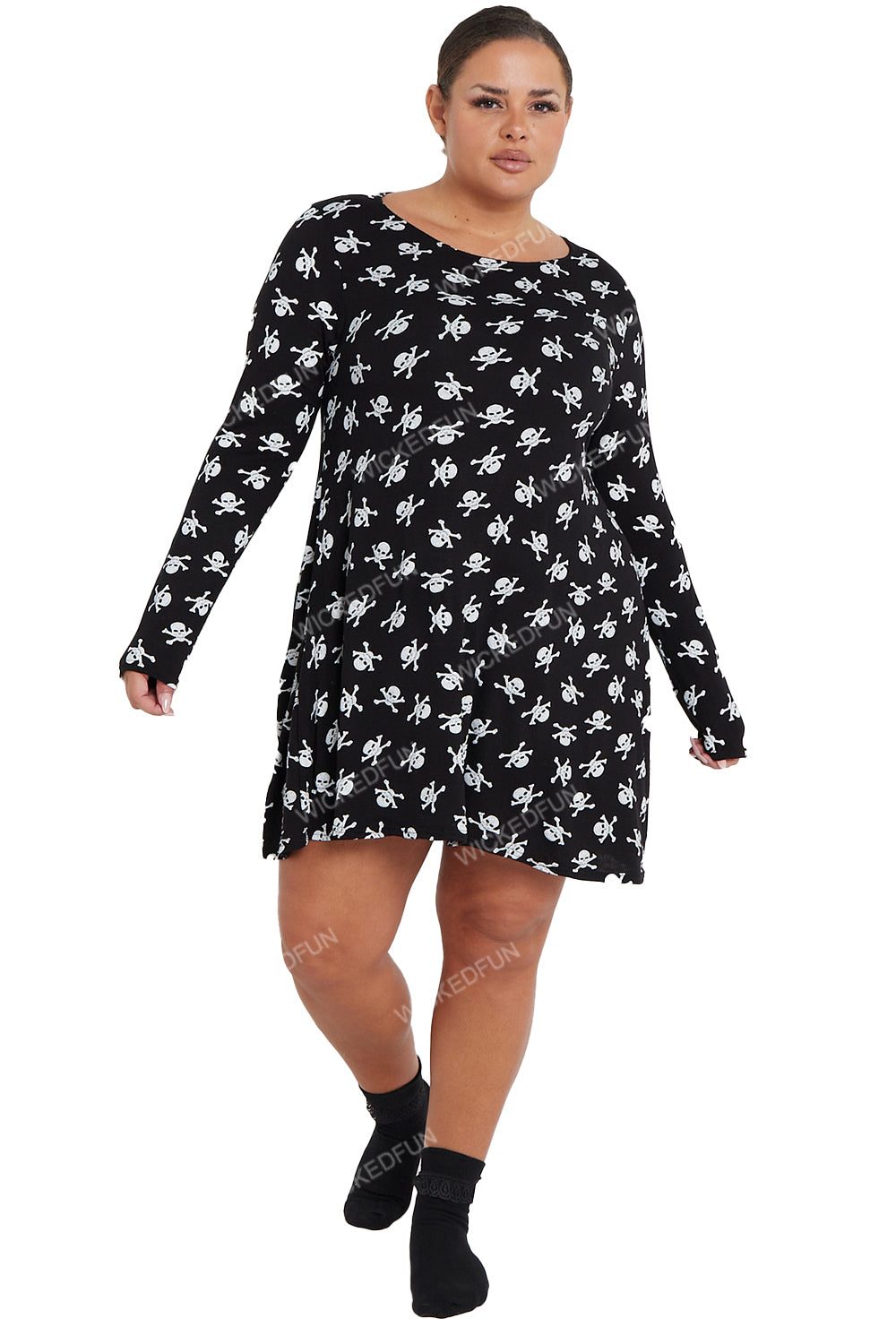 Adult Skull Printed Swing Dress Costume