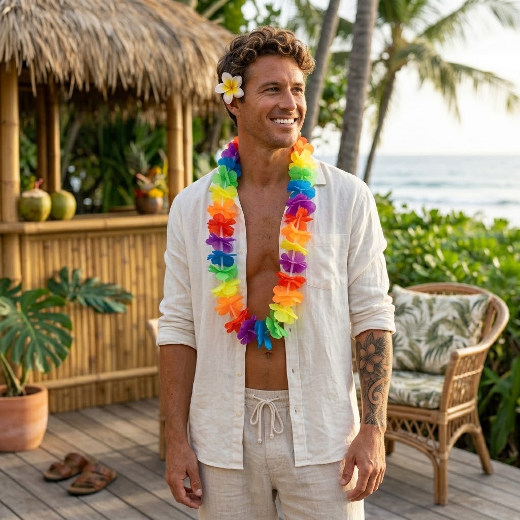 Neon Rainbow Hawaiian Flowers Hula Lei Garland, Length