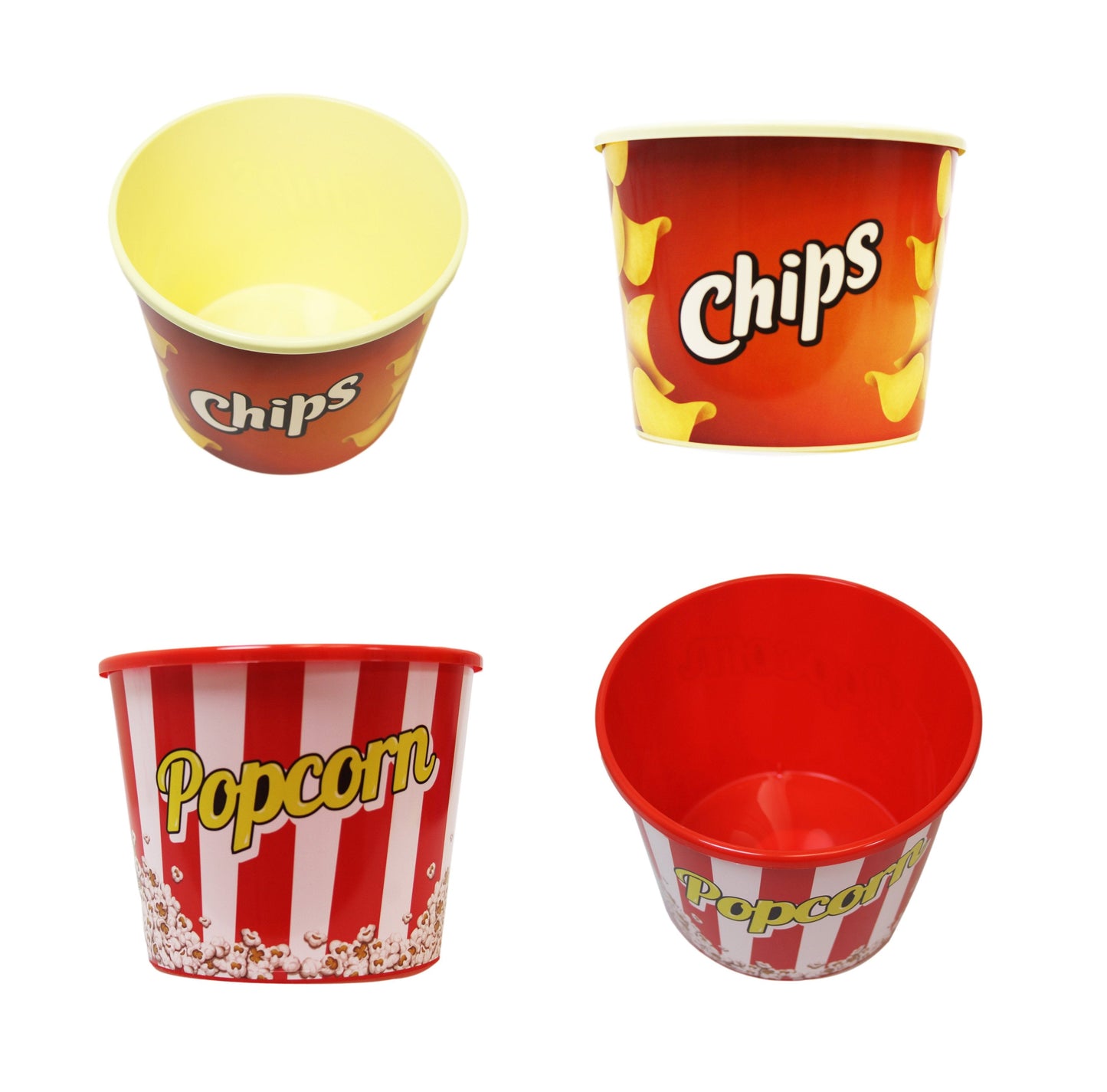 Traditional Red Popcorn / Chips Bucket Plastic Home Movie Night 17cm x 13cm Assorted Designs AK577