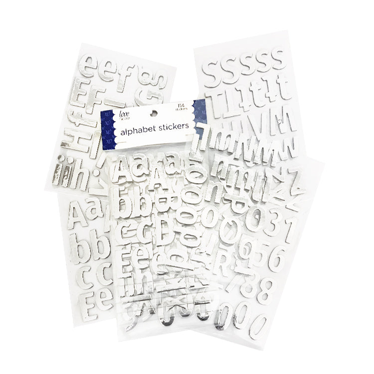 Silver 3D Craft Letter Sticker Bumper Pack