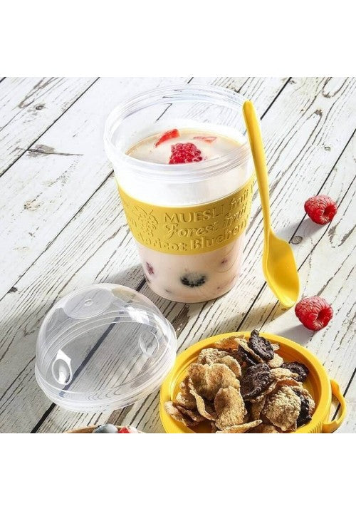 Ttz Plastic Take And Go Yoghurt Muesli Granola Cup With Dome Top 600Ml Assorted Colours