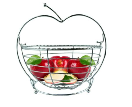 Durable Chrome Metal Swinging Fruit Basket Apples Design 25 x 30.5 x 27cm 1546