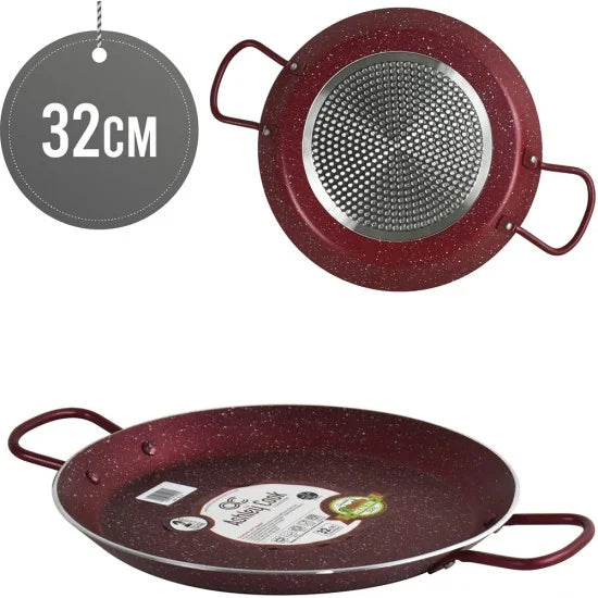 ASHLEY Non Stick Paella Pan 32cm Steel Handles STK32-RED