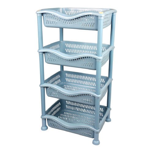 Plastic 4 Tier Rectangular Kitchen Vegetable Storage Rack Assorted Colours H0183