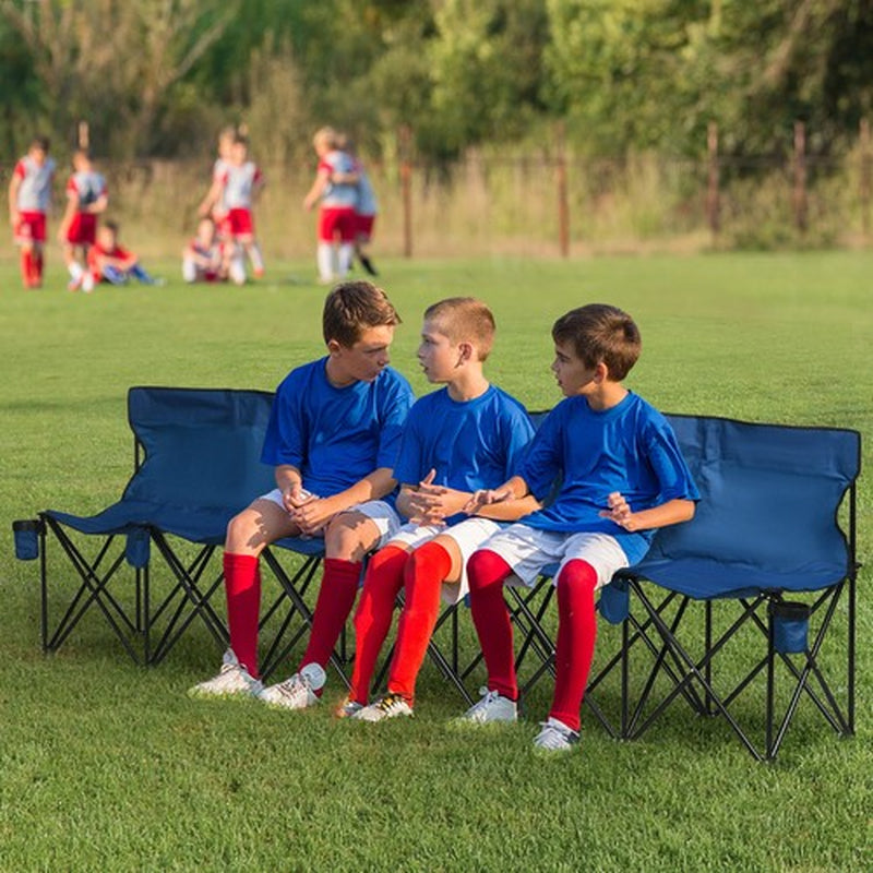 6 Seater Folding Bench Outdoor Garden Camping Sports Seats with Cup Holder