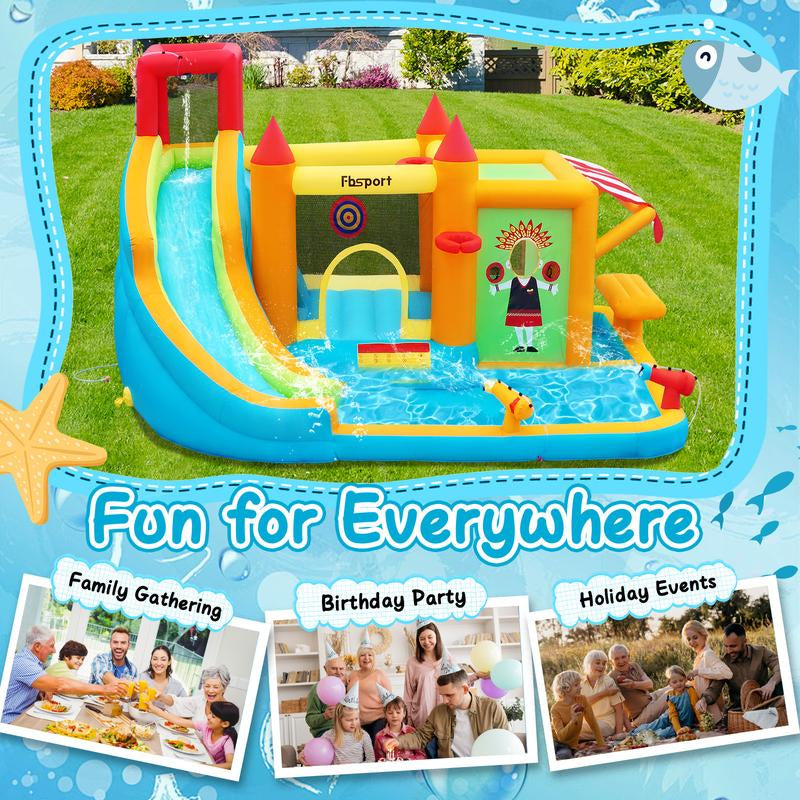FBSPORT Inflatable Bounce House Water Slide for Kids with Toy Market Splash Pool Bouncer Castle Climbing Wall Ball Dart W/620W Blower Outdoor Indoor