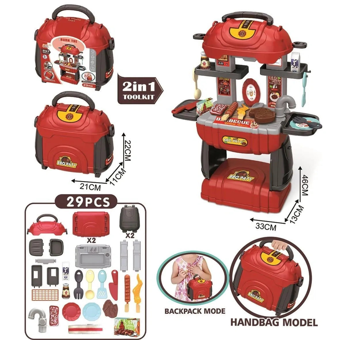 Red Bbq 29Pcs Carry Tool Case