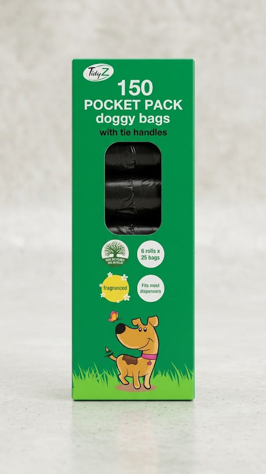 150 Pocket Pack Doggy Bags With Tie Handles 175G