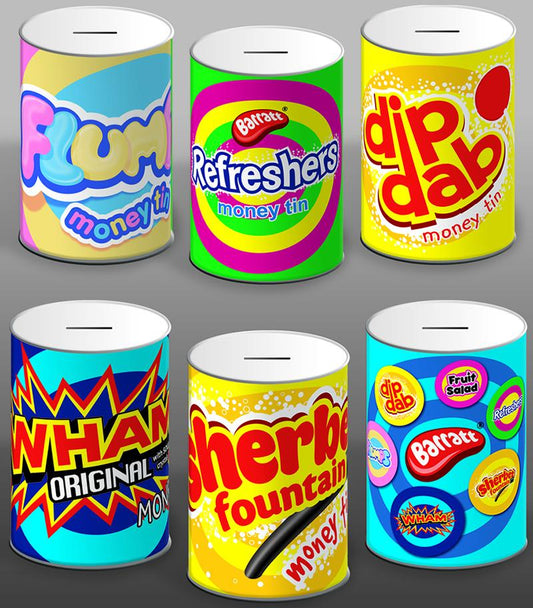 6 Assorted Styles Sweets Money Tin 145mm x 110mm BAR001