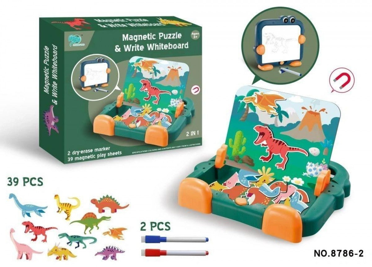 2 In 1 Dinosaur Magnetic Puzzle &Amp; Write Whiteboard