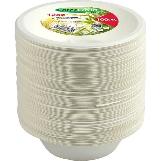 Disposable Compostable Eco-Bio Bagasse Sugarcane Bowls 12oz Pack of 100 ST81814