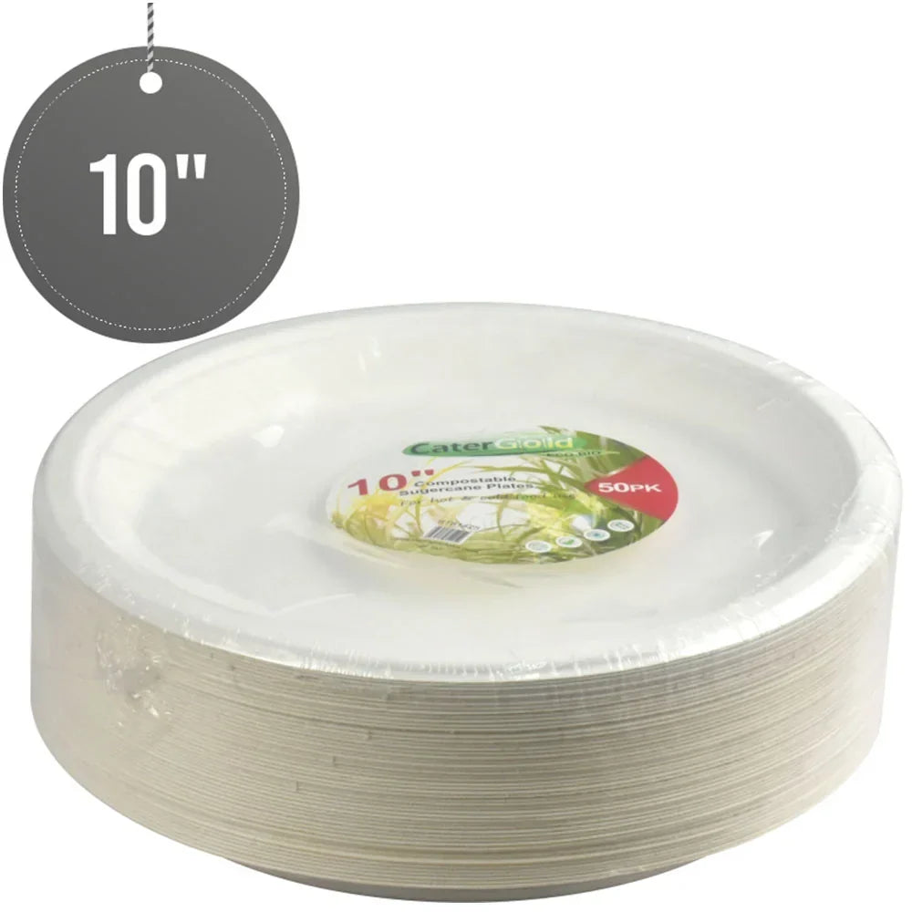 Disposable Compostable Eco-Bio Bagasse Sugarcane Plates 10" Pack Of 50