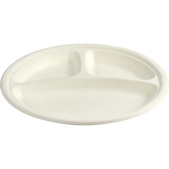 Disposable Compostable Eco-Bio Bagasse Sugarcane 3 Compartment Plates 10" Pack of 100 ST81812