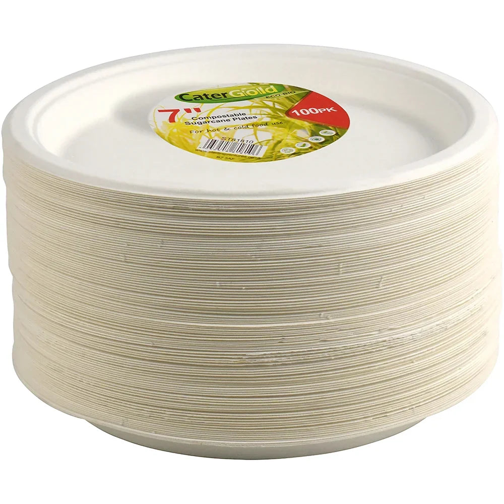 Disposable Compostable Eco-Bio Bagasse Sugarcane Plates 7" Pack Of 100