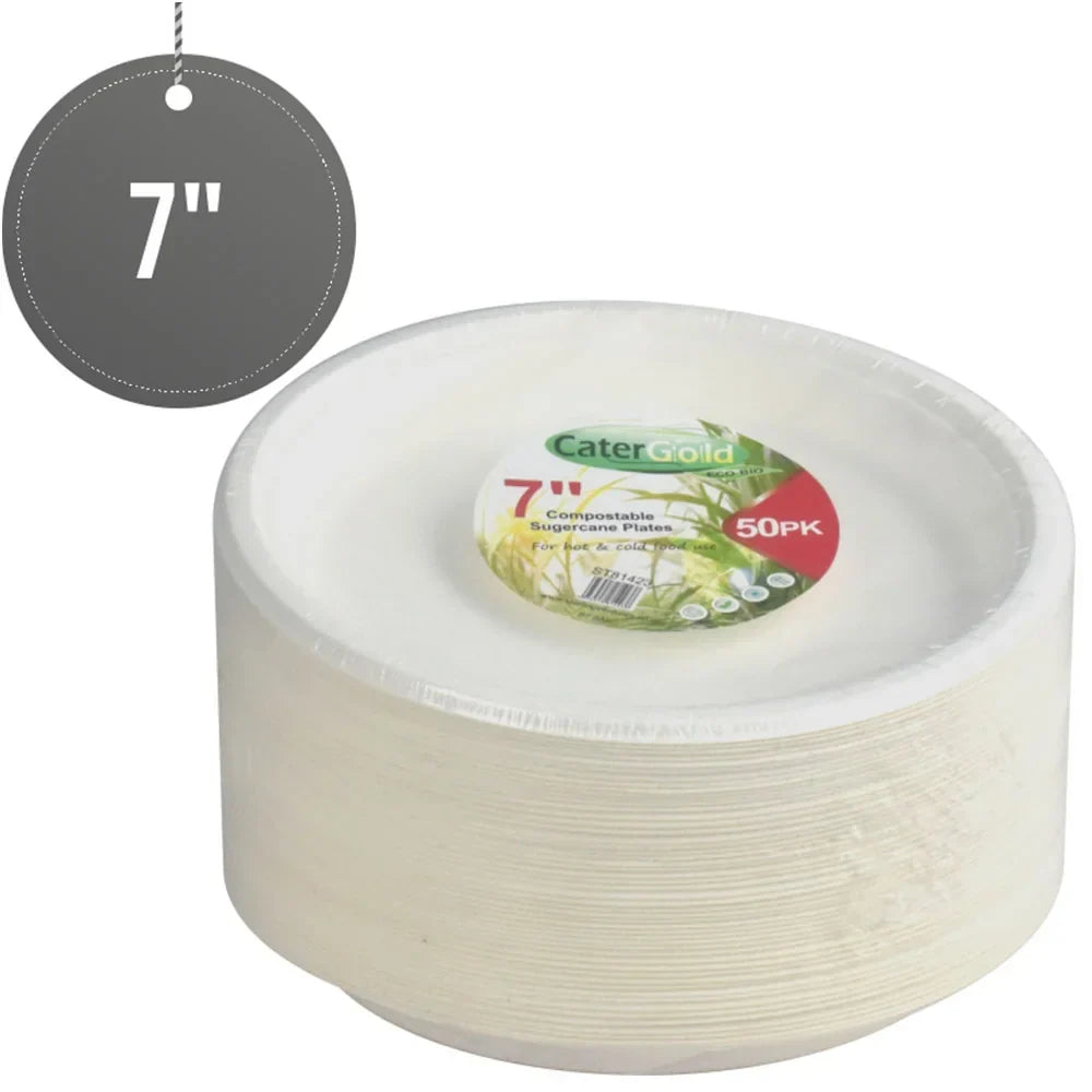 Disposable Compostable Eco-Bio Bagasse Sugarcane Plates 7" Pack Of 50
