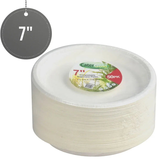 Disposable Compostable Eco – Bio Bagasse Sugarcane Plates 7" Pack Of 50