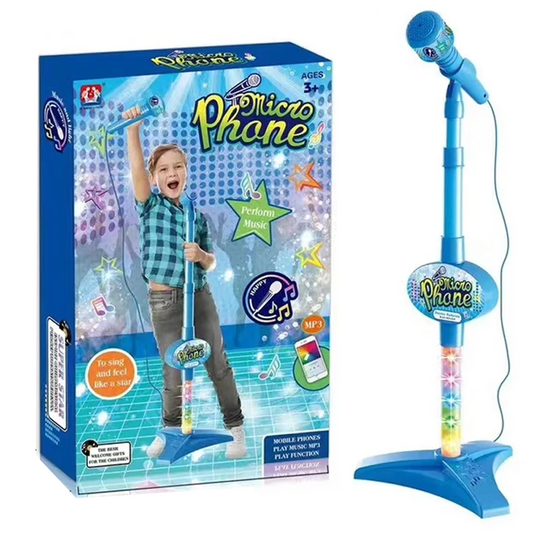 Kids Karaoke Light Up Microphone & Stand - Blue