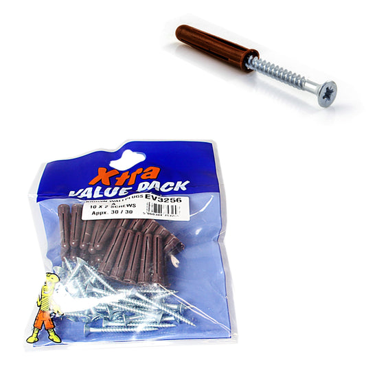 Brown Wall Plugs & 10 x 2 Screws Xtra Value Diy 5325