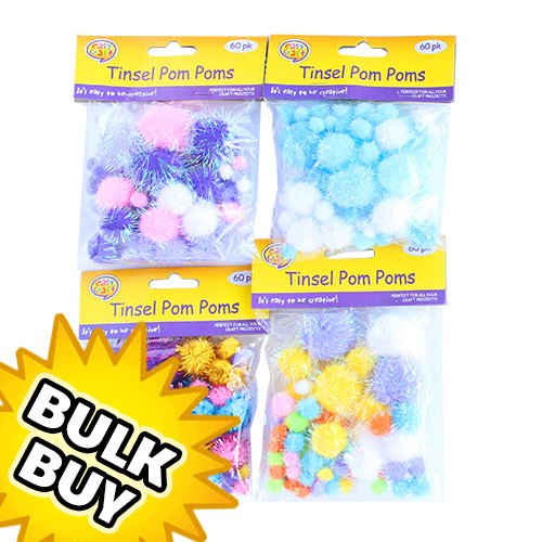 60 Pack Tinsel Pom Poms x 12