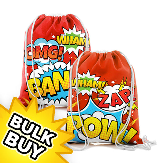 Super Hero Mini Drawstring Bags x 12 ( BULK BUY )