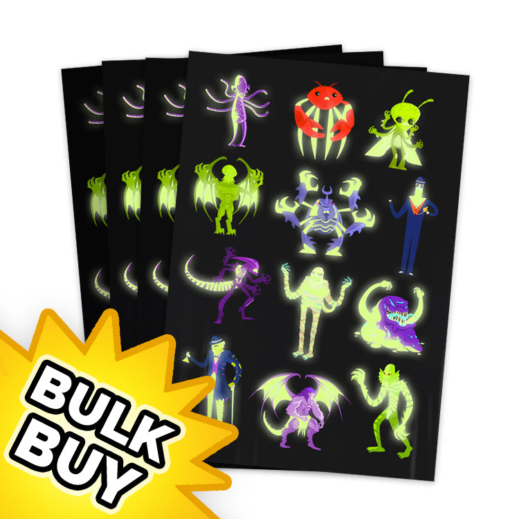 Monsters Glow in the Dark Tattoo Sheets x24 (BULK BUY)