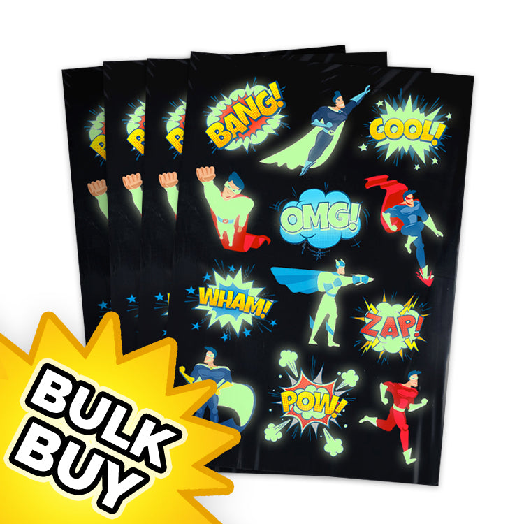 Superhero Glow in the Dark Tattoo Sheets x24 (BULK BUY)