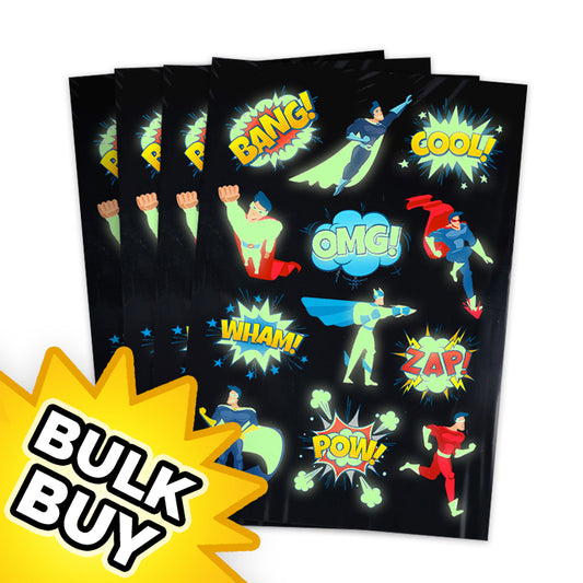 Superhero Glow in the Dark Tattoo Sheets x24 (BULK BUY)