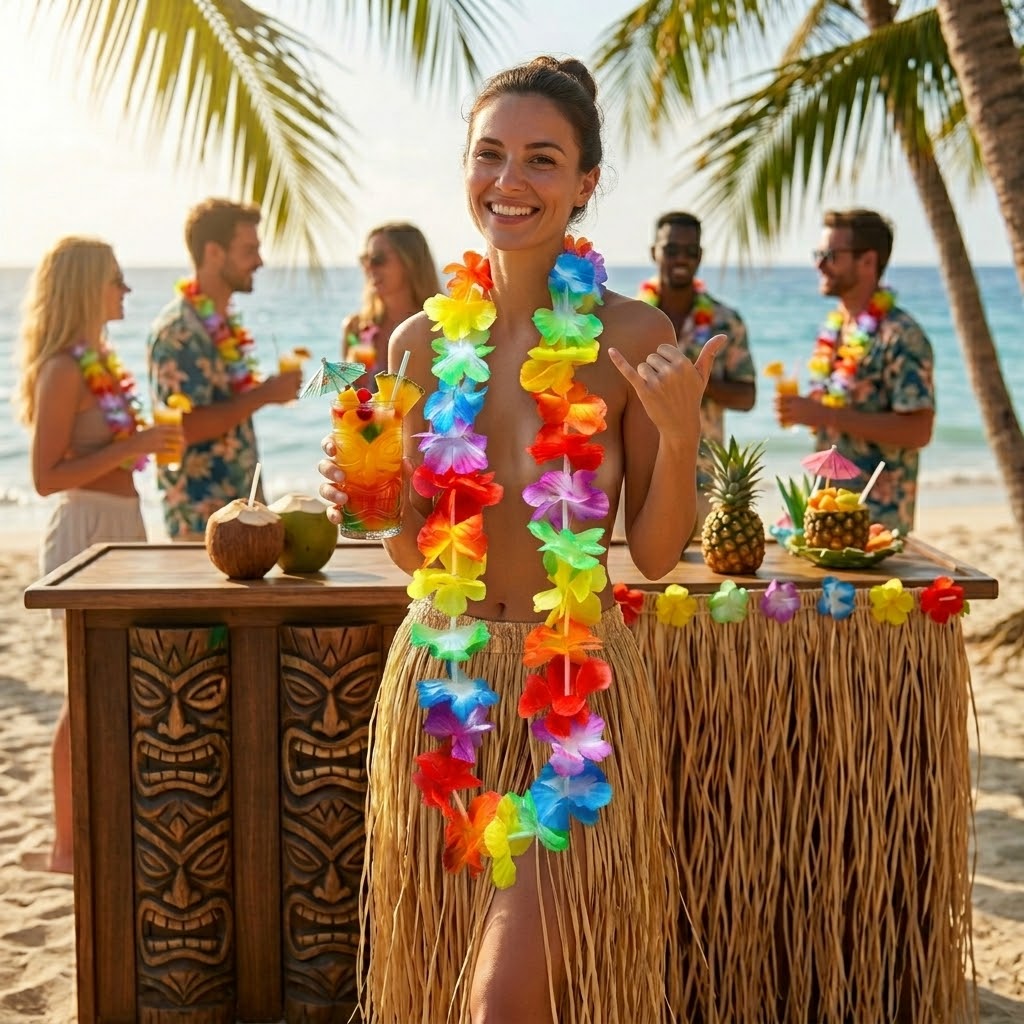Plastic Rainbow Hawaiian Flowers Hula Lei Garland