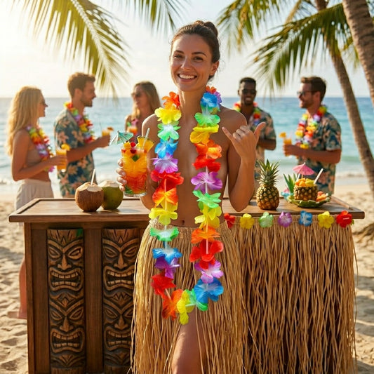 Plastic Rainbow Hawaiian Flowers Hula Lei Garland