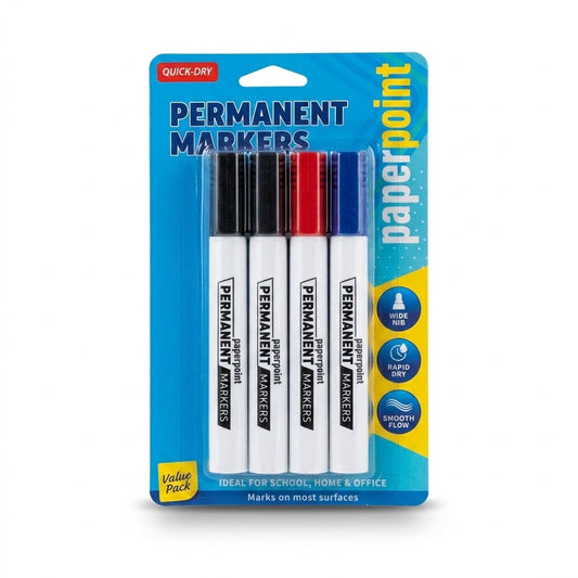 Permanent Markers 4 Mi x ed Colours, Fine Tip, Quick – Drying, Water – Resistant Ink