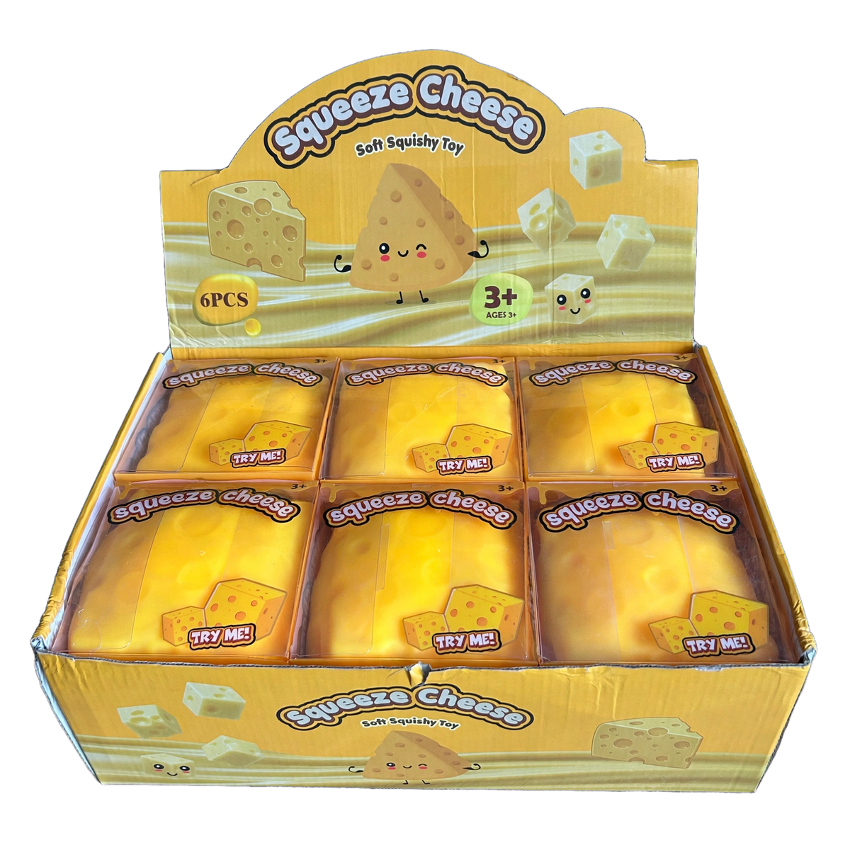 XXL Jumbo Squishy Cheese Cube Sensory Squish Fidget Toy in Box
