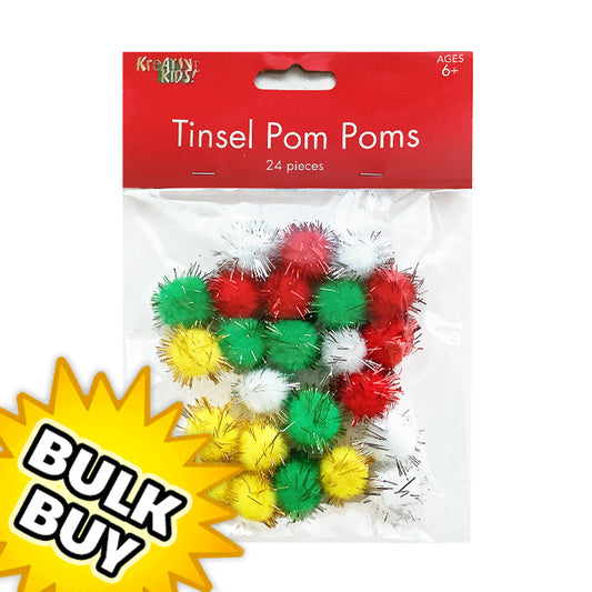 Tinsel Pom Pom Packs x 12 ( BULK BUY )