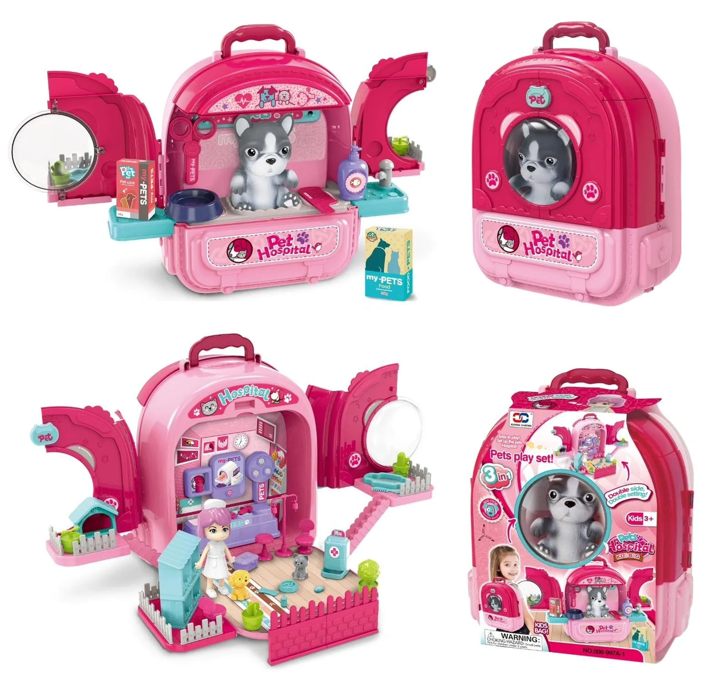 Pink Pet Backpack With Accessories