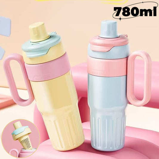 780ml Gradient Double Drink Thermal Cup Stainless Steel With Lid Coffee Cup Thermos Large Capacity Straw Cup