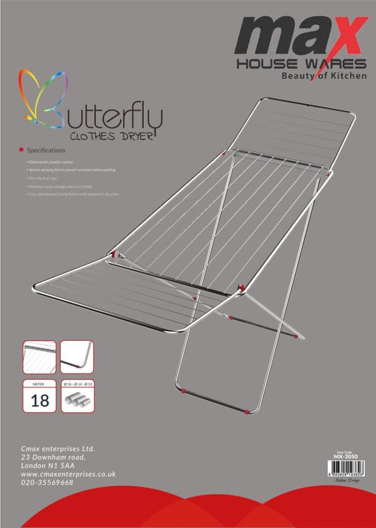 Household Butterfly Max Clothes Dryer Airer Indoor Outdoor Foldable 18 Metre MX3050-1