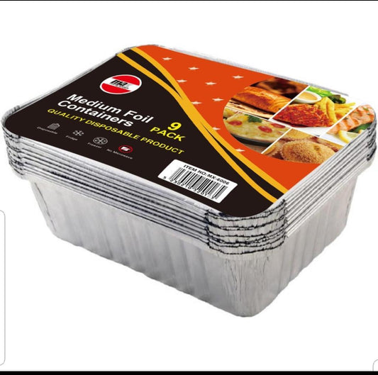 Disposable Aluminium Foil  Food Containers Medium Pack of 9 MX6006 A