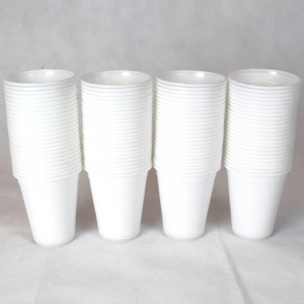White Plastic Party Soft Drink Cups White Disposable Party Bbq Cups 100 Pack
