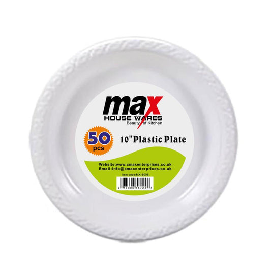 10" Disposable White Plastic Plate Pack Of 50