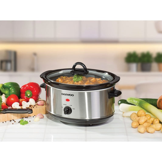 Daewoo 3.50 Litre Slow Cooker Removable Ceramic Pot Glass Lid Stainless Steel SDA1364 GE