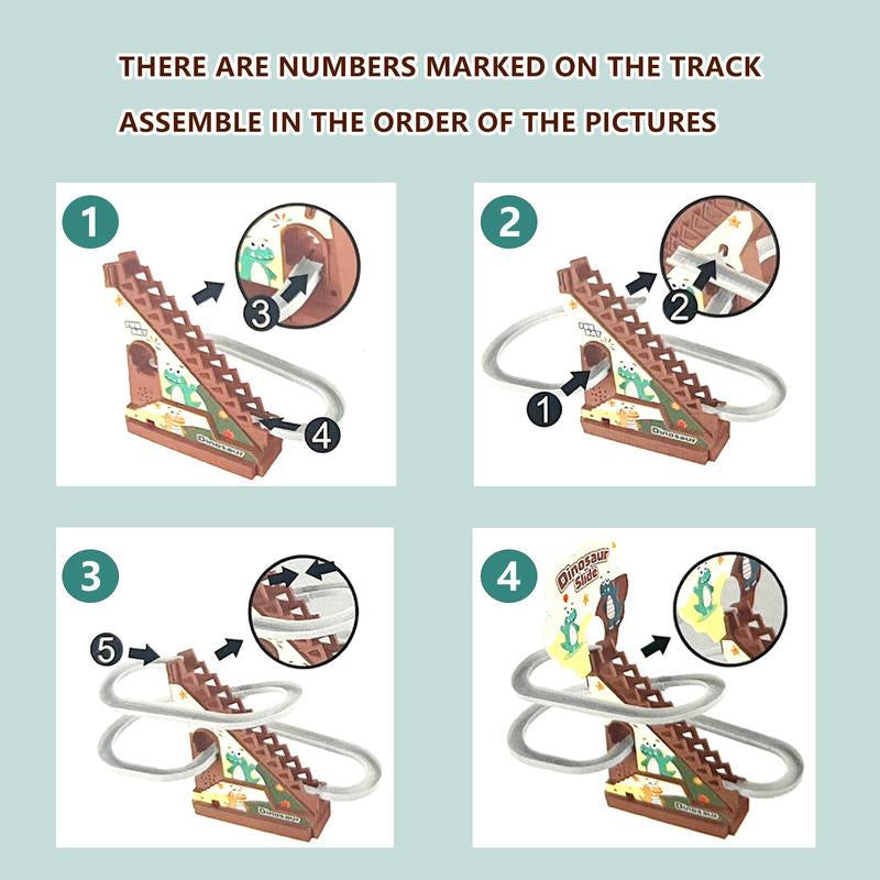 Dinosaur Climbing Stairs Track Slide Toy, Electric Dinosaur Stairs Climbing Slide Toy with 3 Cars, Climbing Track Toy for Kids
