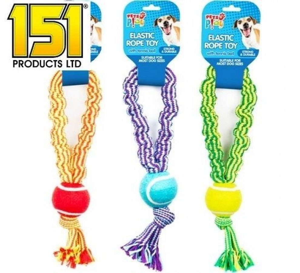 15 Pack Elastic Rope Toy With Tennis Ball - 3 Assorted