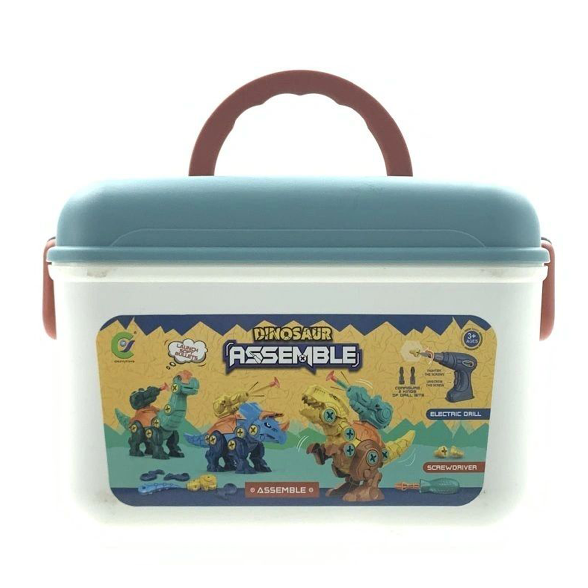 Dinosaur Building Set 3 Dinosaurs In A Bucket With Electric Drill & Screwdriver