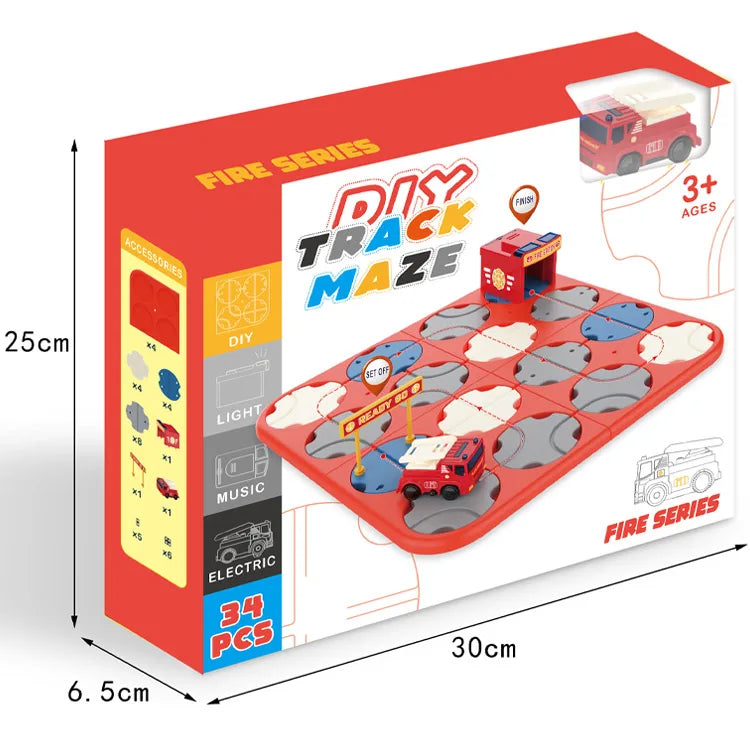 Track Maze Set - Fire Engine - DIY Create Your Own Track- 34 Pieces