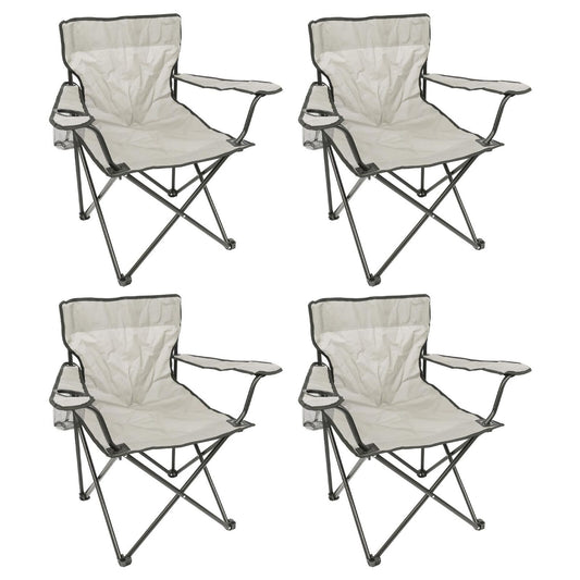 Camping Chair Bundle - 4 x Matt Black/Beige Folding Canvas Camping Fishing Chairs with Bags