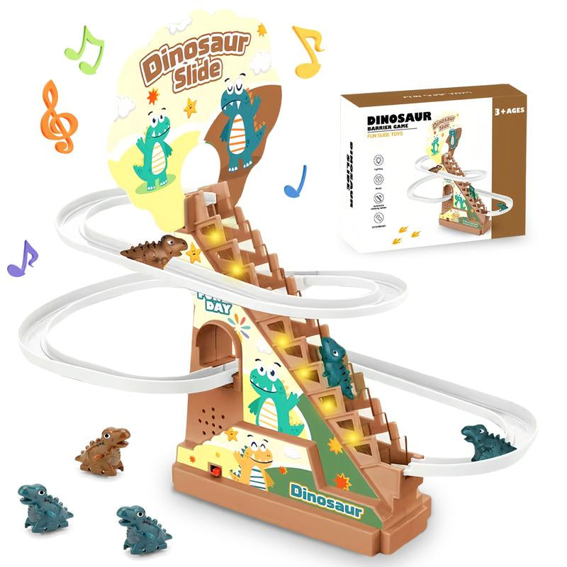 Dinosaur Climbing Stairs Track Slide Toy, Electric Dinosaur Stairs Climbing Slide Toy with 3 Cars, Climbing Track Toy for Kids