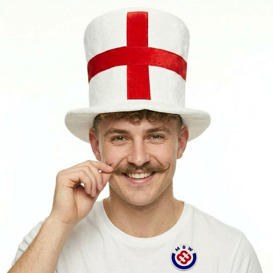 England St. George'S Cross Top Hat Adult White Red Cross Fancy Dress Accessory