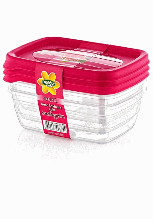 Hobby Trend Rectangular Food Storage Containers 3pcs 0.3 Litre Assorted Colours 021014