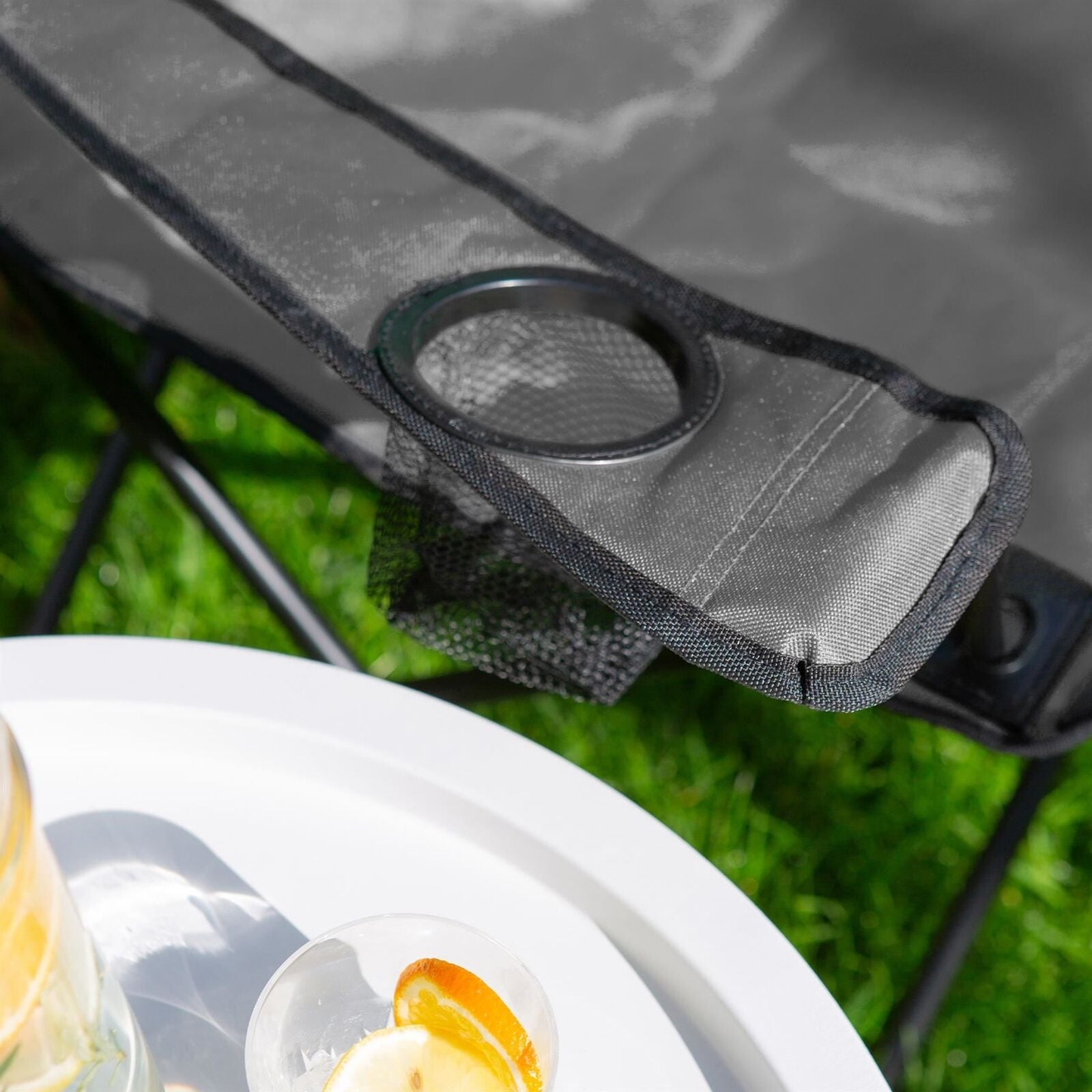 Camping Chair Bundle - 4 x Matt Black/Beige Folding Canvas Camping Fishing Chairs with Bags