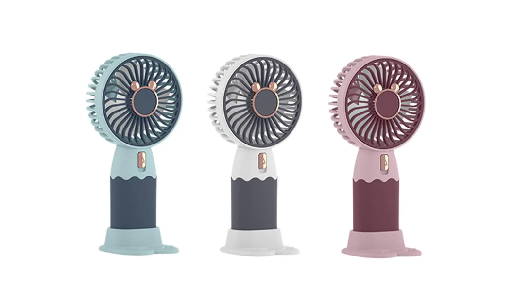 Mini Hand Fan with Stand 15 cm USB Rechargeable Assorted Colours and Designs 7151 / 7668